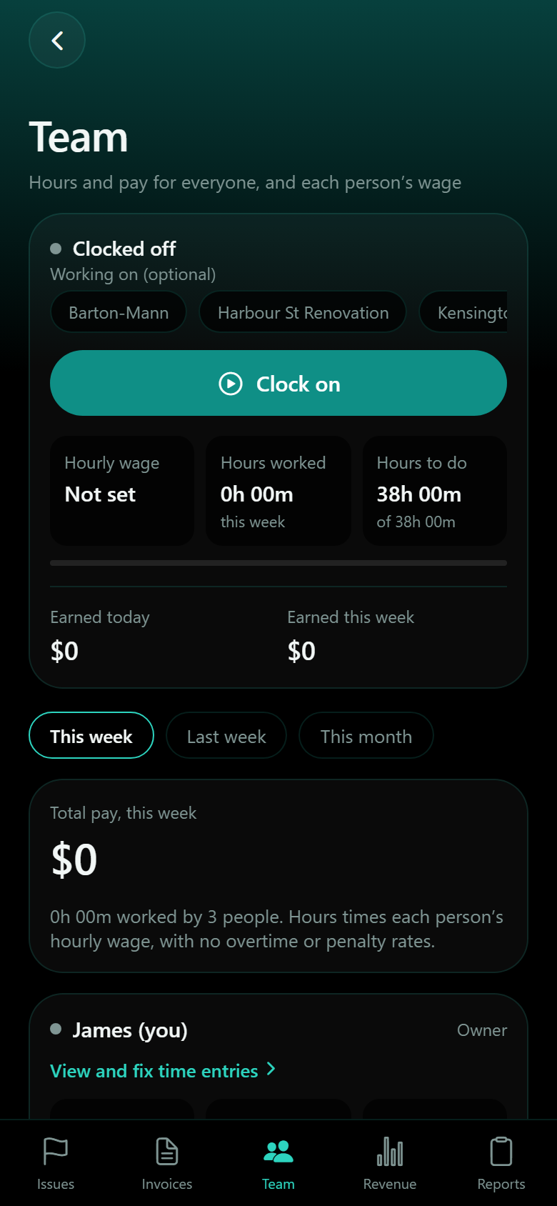 Time clock with hours worked and hours to do